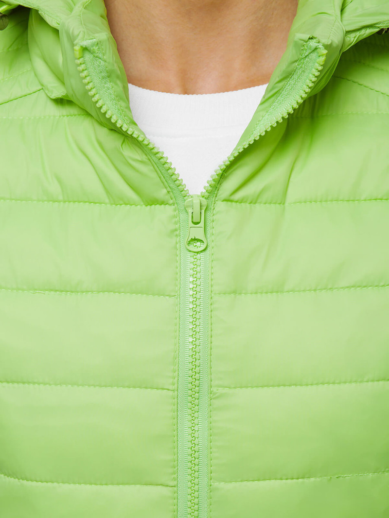 Kamizelka damska pikowana z kapturem limonkowa OZONEE JS/M23039/156