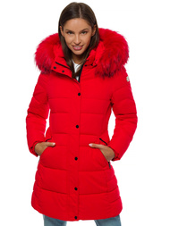 Kurtka zimowa damska parka z futerkiem czerwona OZONEE O/M202/4