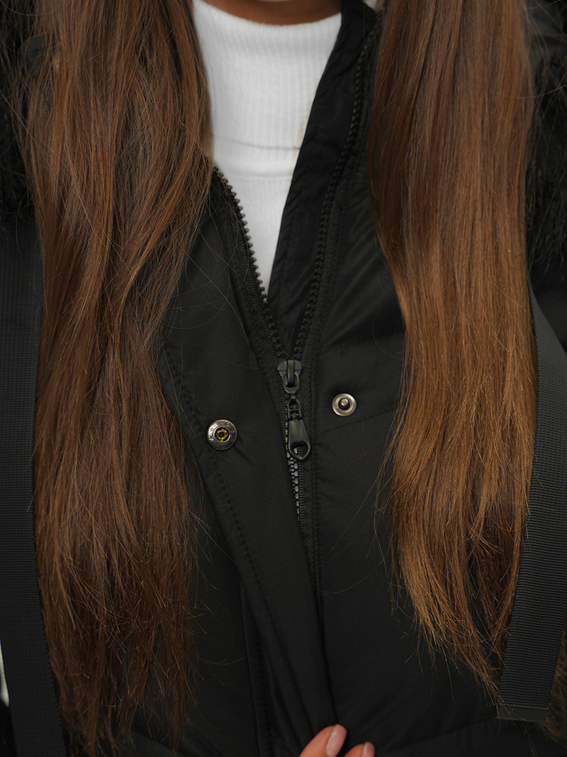 Płaszcz zimowy damski z kapturem czarny OZONEE JS/M731/392