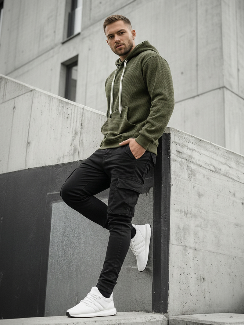 Bluza z kapturem męska khaki OZONEE O/G3065