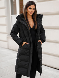 Kurtka zimowa damska długa pikowana czarna OZONEE JS/5M3233/392Z