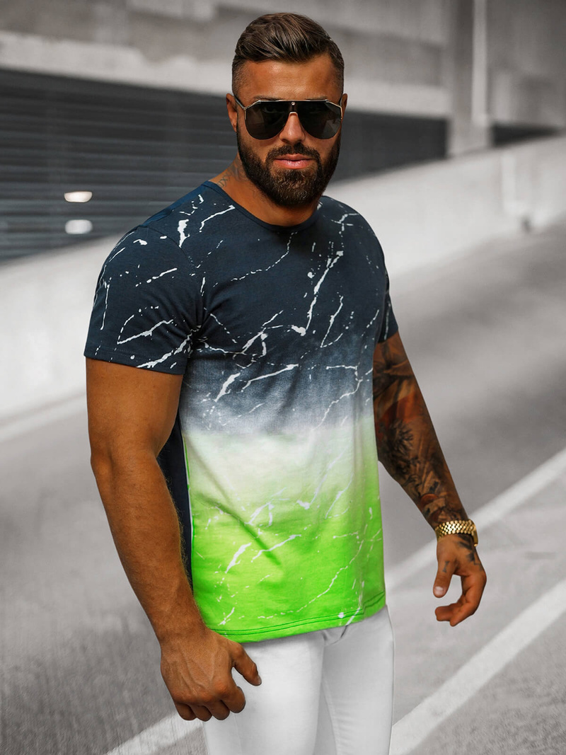 T-shirt męski granatowo-zielony OZONEE JS/S119/153