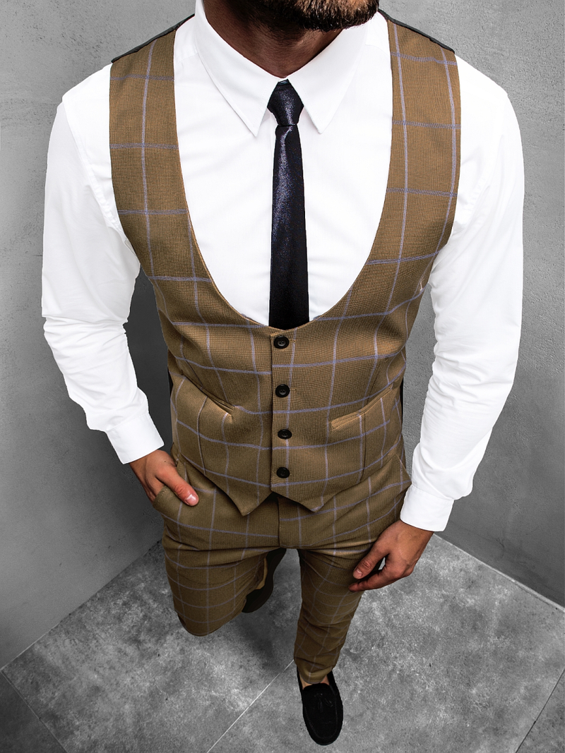 Komplet męski - kamizelka I spodnie chino brązowy OZONEE DJ/5604