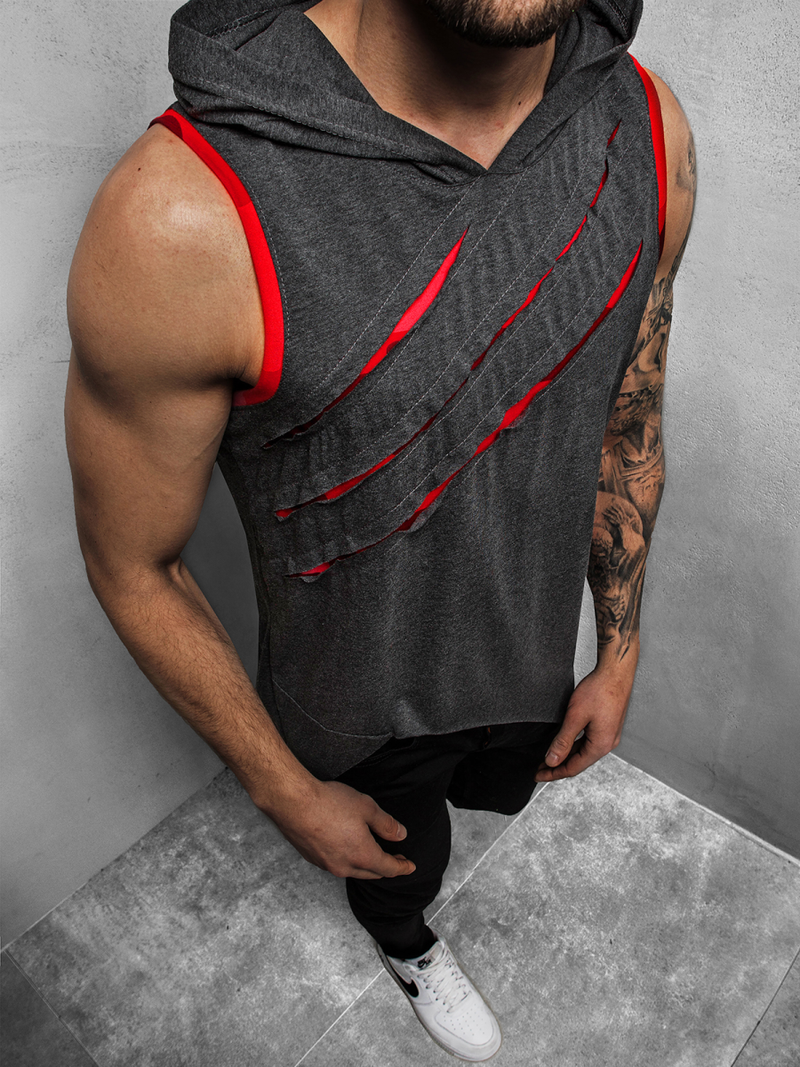 T-Shirt z kapturem męski grafitowy OZONEE O/1254Z