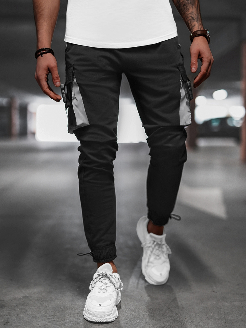 Spodnie męskie chino jogger materiałowe czarne OZONEE B/21203004Z