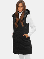 Kamizelka damska dwustronna długa pikowana z kapturem czarna OZONEE O/DK118/1