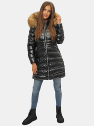 Kurtka zimowa damska z futerkiem czarno-brązowa OZONEE JS/M777/392B