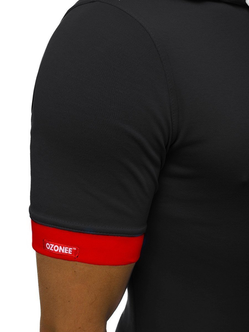 T-Shirt z kapturem męski czarno-czerwony OZONEE O/1273Z