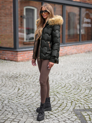 Kurtka zimowa damska z futerkiem czarna OZONEE JS/5M3337/392
