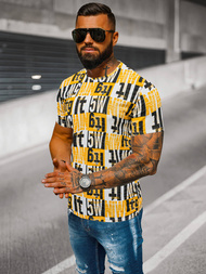 T-shirt męski z nadrukiem żółto-czarny OZONEE O/BL66Z