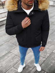 Kurtka zimowa męska z futerkiem czarna OZONEE JS/M2019/392