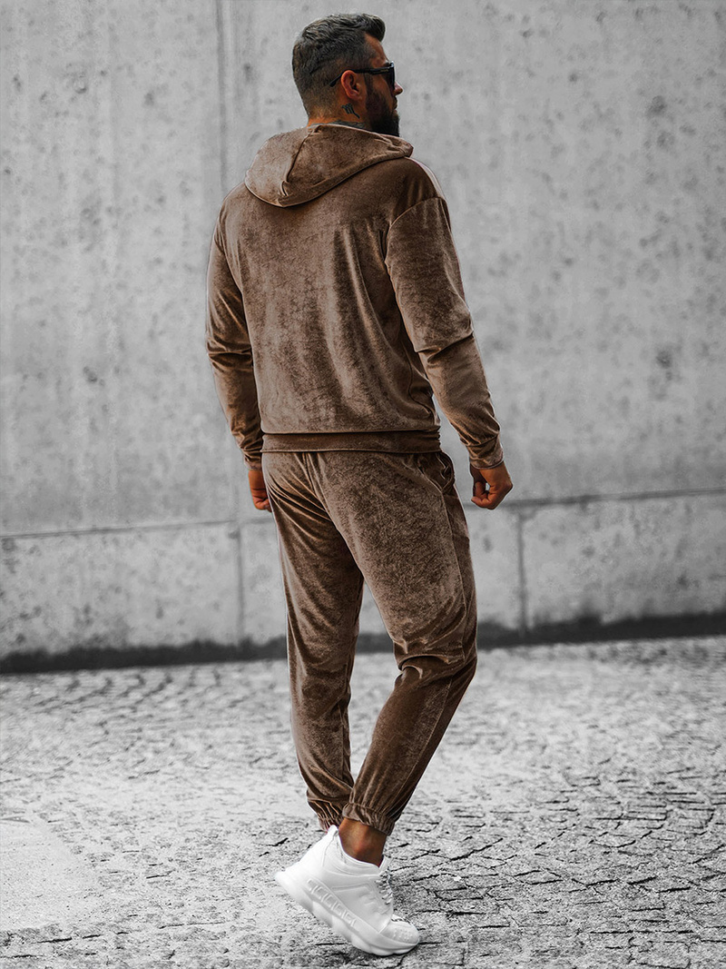 Komplet dresowy męski welurowy brązowy OZONEE O/D8160/9157