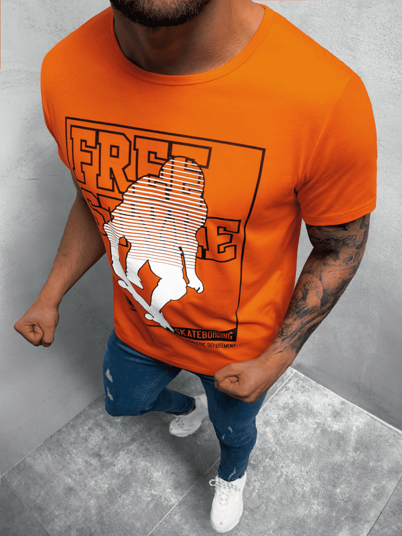 T-Shirt męski z nadrukiem pomarańczowy OZONEE JS/KS2659