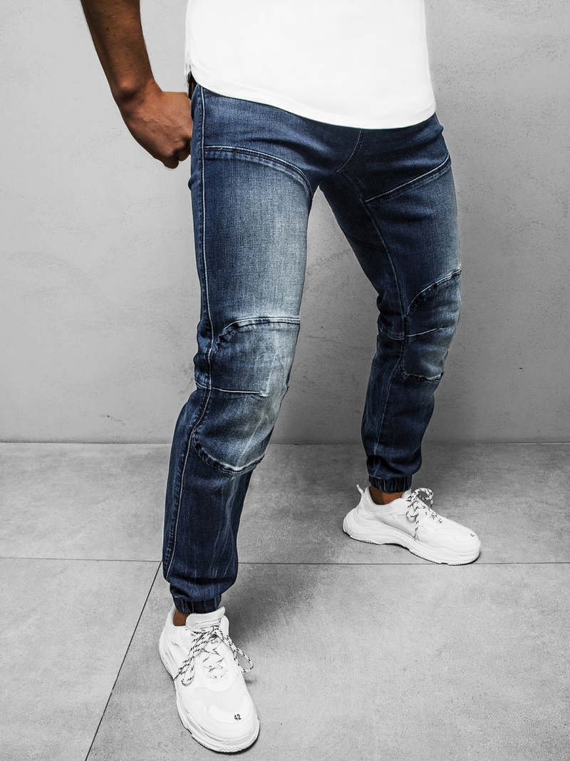 Spodnie jeansowe joggery męskie ciemno-niebieskie OZONEE NB/MP0011BS