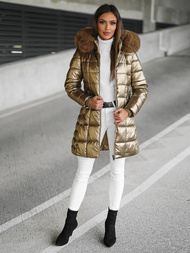 Kurtka zimowa damska długa z futerkiem złota OZONEE JS/16M9120/403Z