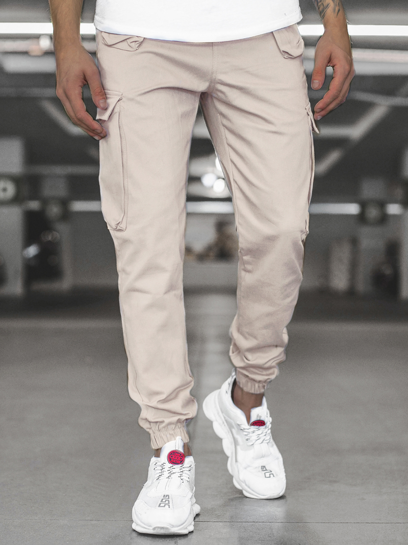 Spodnie męskie chino joggery ecru OZONEE MACH/5012