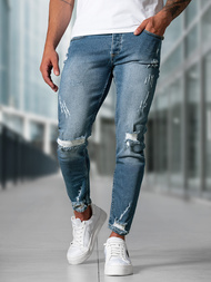 Spodnie jeansowe męskie slim fit niebieskie OZONEE O/0525