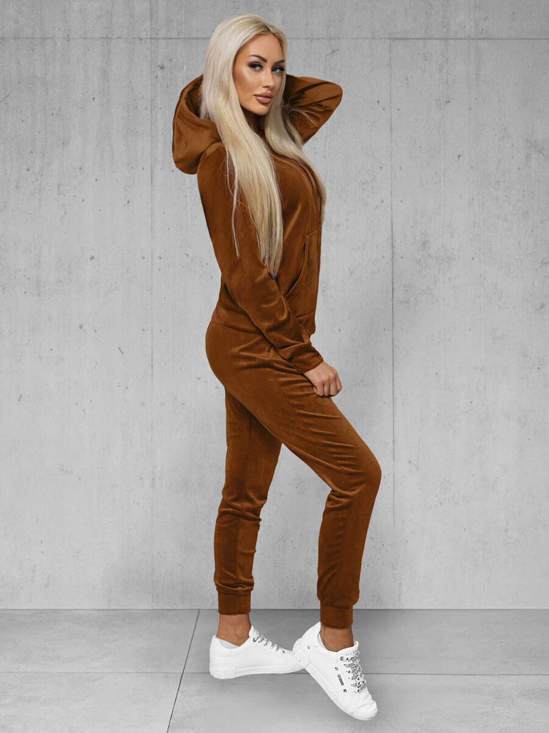 Komplet dresowy damski welurowy camelowy OZONEE JS/8C1176/33