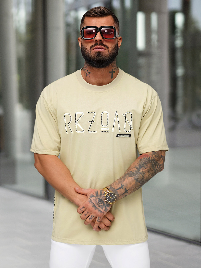 T-shirt męski loose fit beżowy OZONEE O/QQ1185
