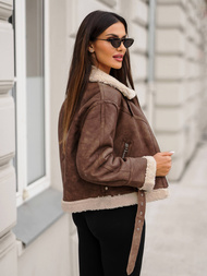 Жіноча шкіряна kуртка kоричнева OZONEE O/81331