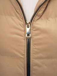 Kamizelka damska długa pikowana z kapturem beżowa OZONEE N/7046