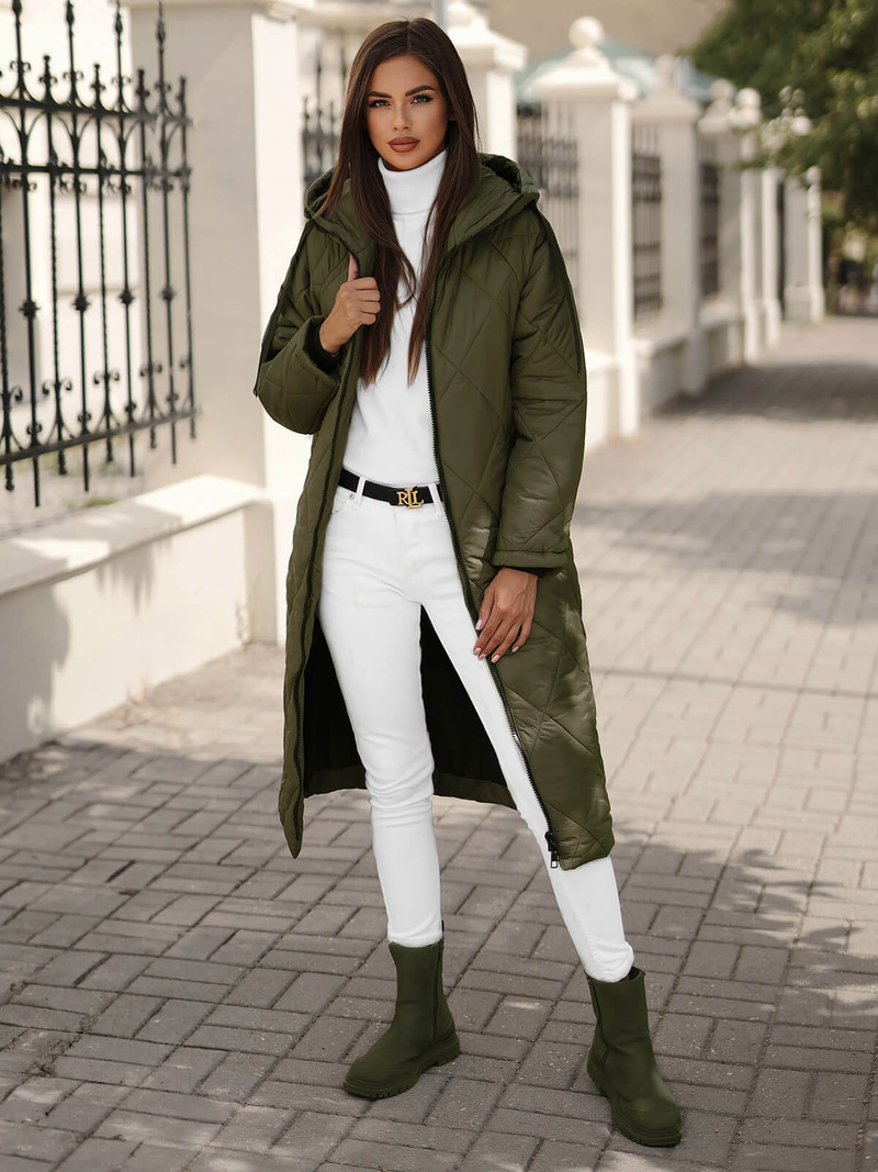 Kurtka zimowa damska długa ciemno-zielona OZONEE JS/5M3171/136Z