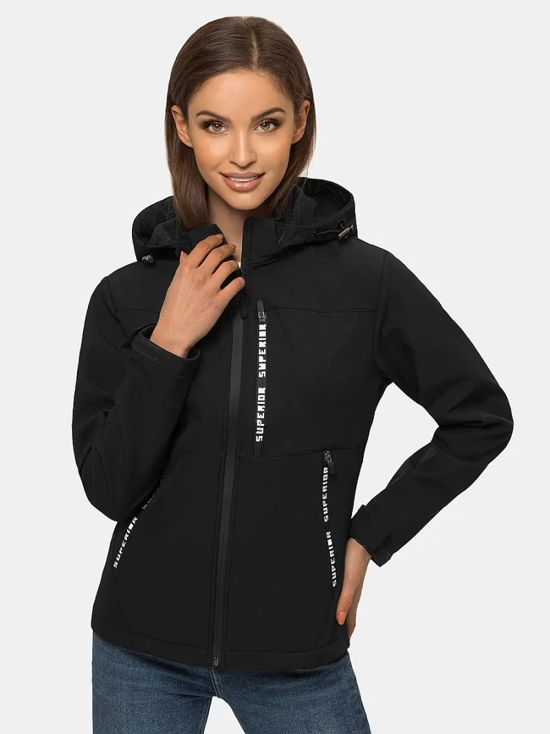 Kurtka softshell damska z kapturem czarna OZONEE JS/HD180/1