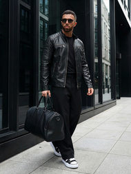 Чоловіча шкіряна куртка Чорна OZONEE JS/11Z8138