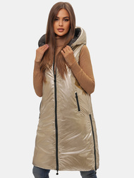 Kamizelka damska dwustronna długa z kapturem czarno-złota OZONEE O/H1121/99