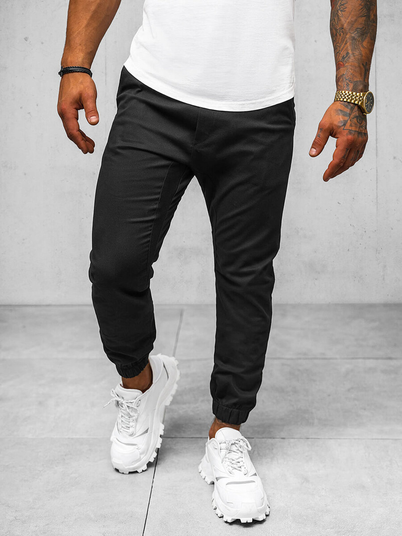 Spodnie męskie chino joggery czarne OZONEE O/399