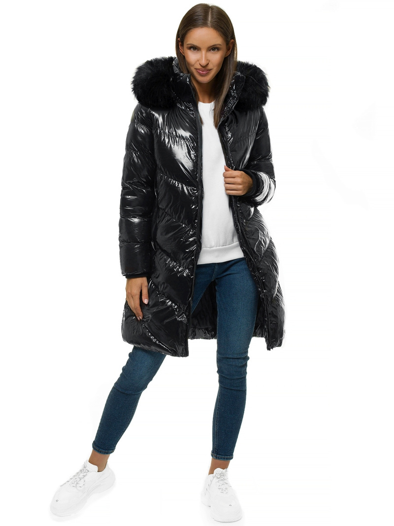 Kurtka zimowa damska parka z futerkiem czarna OZONEE JS/M23069/5