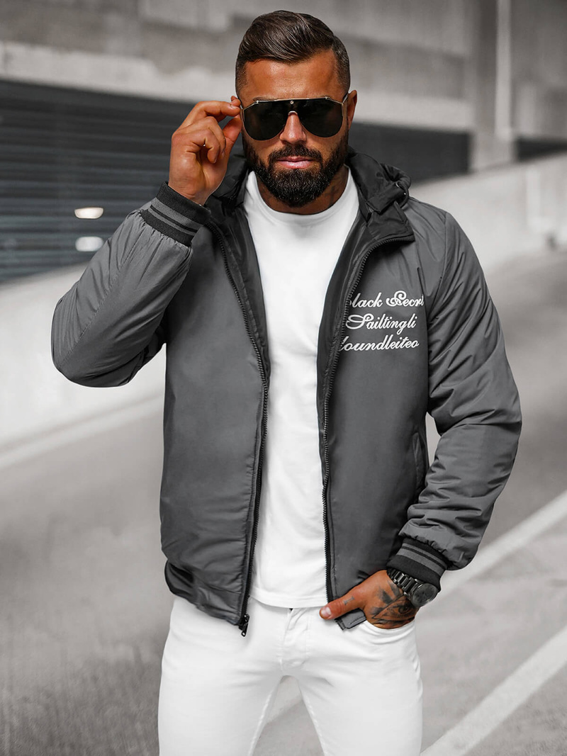 Чоловіча двостороння куртка графіт/чорна OZONEE JS/84M3038/392