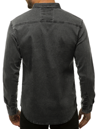 Koszula męska jeansowa czarna OZONEE O/3444