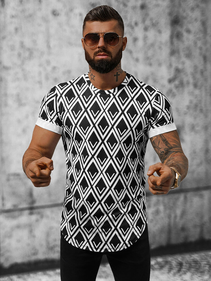 T-Shirt męski czarno-biały OZONEE O/P1048