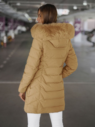 Kurtka zimowa damska długa z futerkiem beżowa OZONEE JS/16M9121/62Z