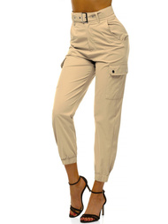 Spodnie damskie joggersy beżowe OZONEE O/HM001