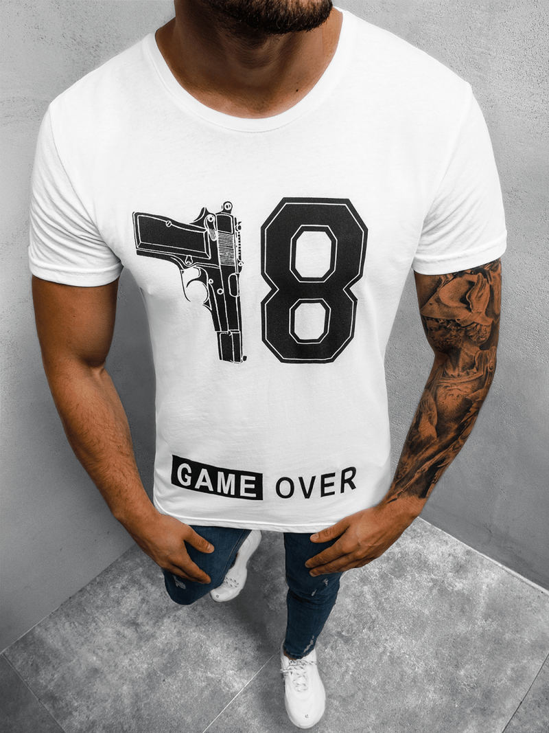 T-Shirt męski z nadrukiem biały OZONEE O/1174Z