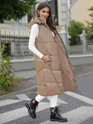 Kamizelka damska długa skórzana camelowa OZONEE JS/5M3183/84Z