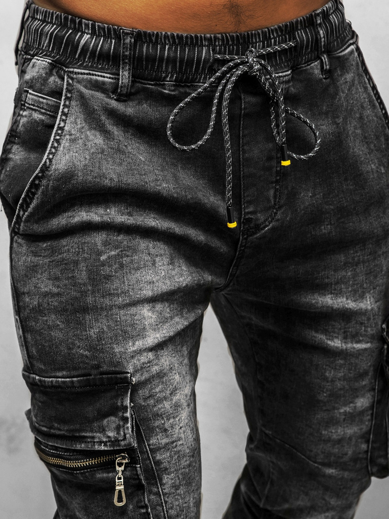 Spodnie jeansowe joggery męskie czarne OZONEE DR/TF109