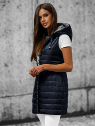 Kamizelka damska dwustronna długa z kapturem granatowa OZONEE JS/16M9066/215