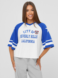 T-shirt damski oversize biało-niebieski OZONEE JS/R62493