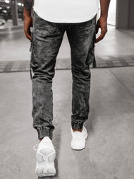Spodnie jeansowe joggery męskie czarne OZONEE DR/TF082Z