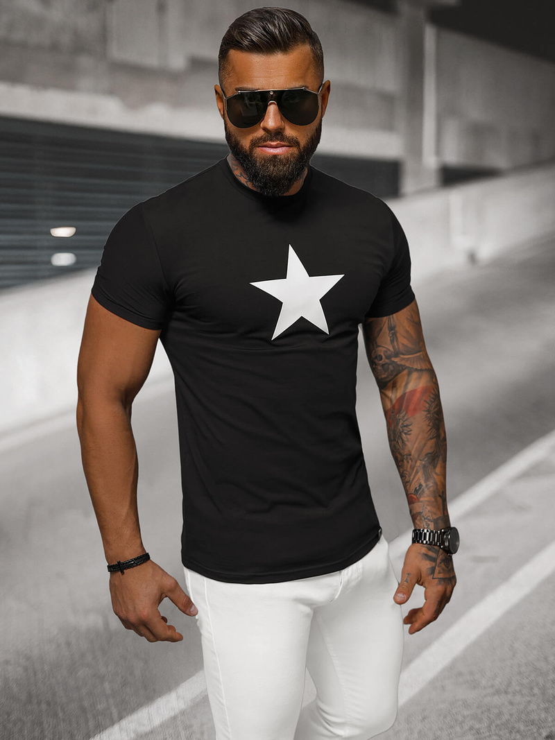 T-shirt męski slim fit czarny OZONEE NB/MT3067