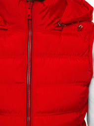 Kamizelka damska pikowana z kapturem czerwona OZONEE N/6812/11