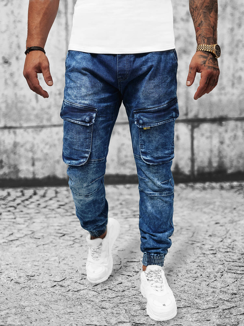Spodnie jeansowe joggery męskie niebieskie OZONEE DR/TF070Z