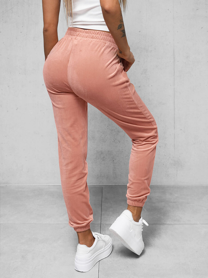Spodnie dresowe damskie welurowe pudrowe OZONEE O/390177M