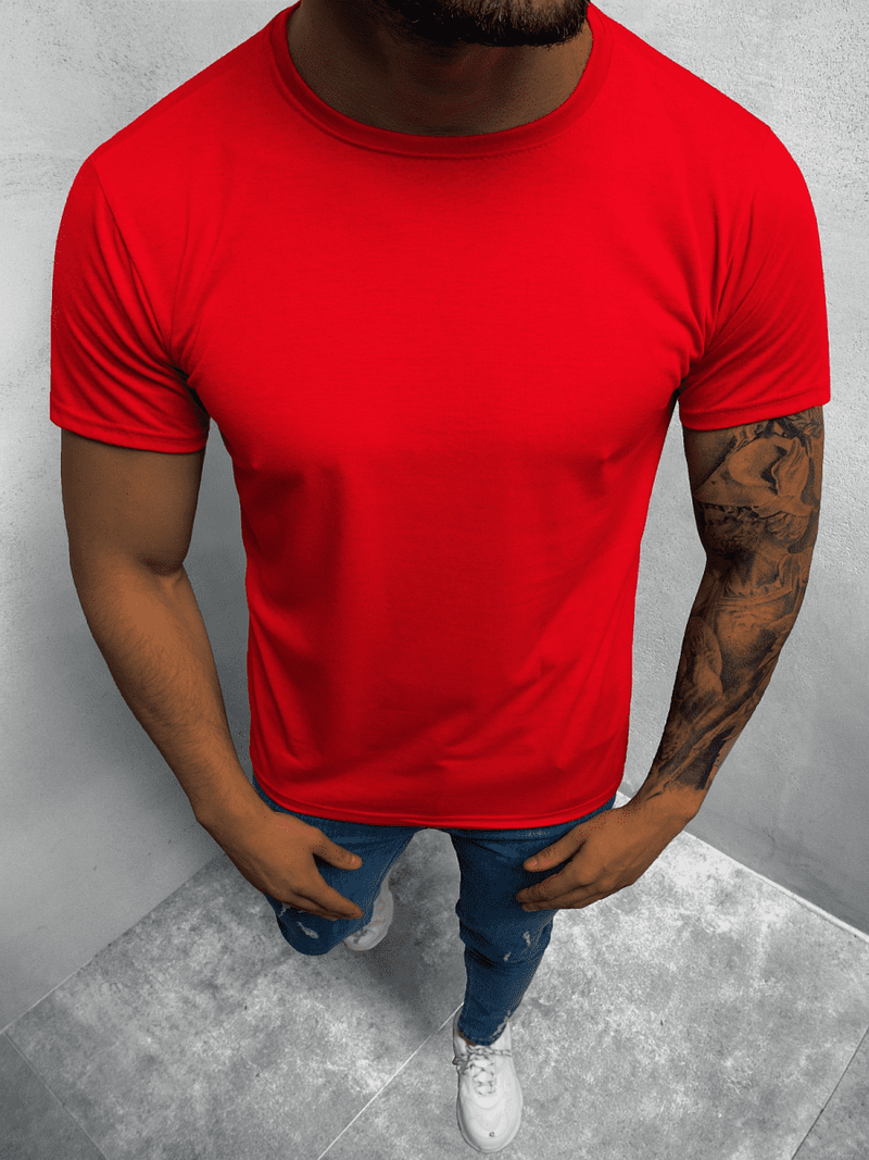 T-Shirt męski bez nadruku czerwony OZONEE O/BL83