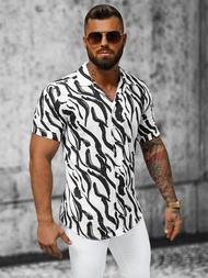 Koszula męska z krótkim rękawem biało-czarna OZONEE E/1400/59