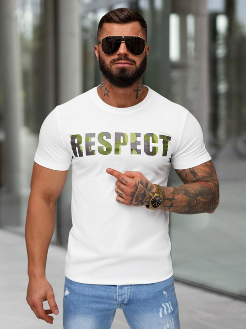 T-shirt męski slim fit biały OZONEE JS/8B1393/1