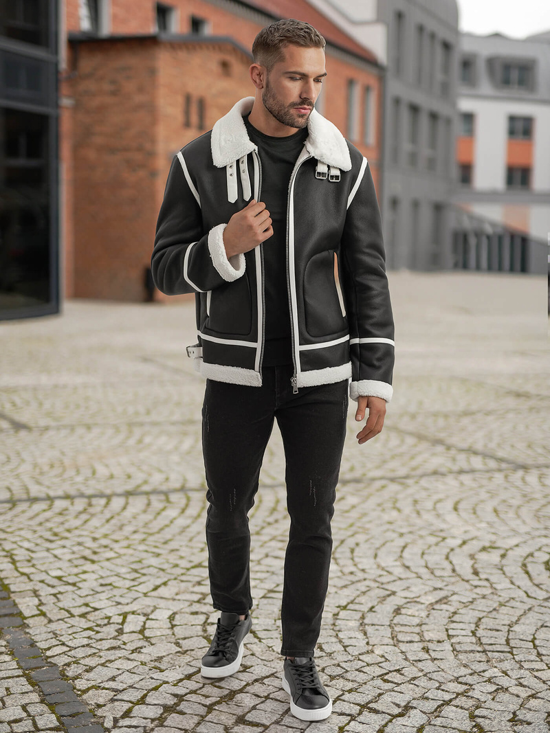 Kurtka skórzana męska czarna OZONEE JS/11Z8270